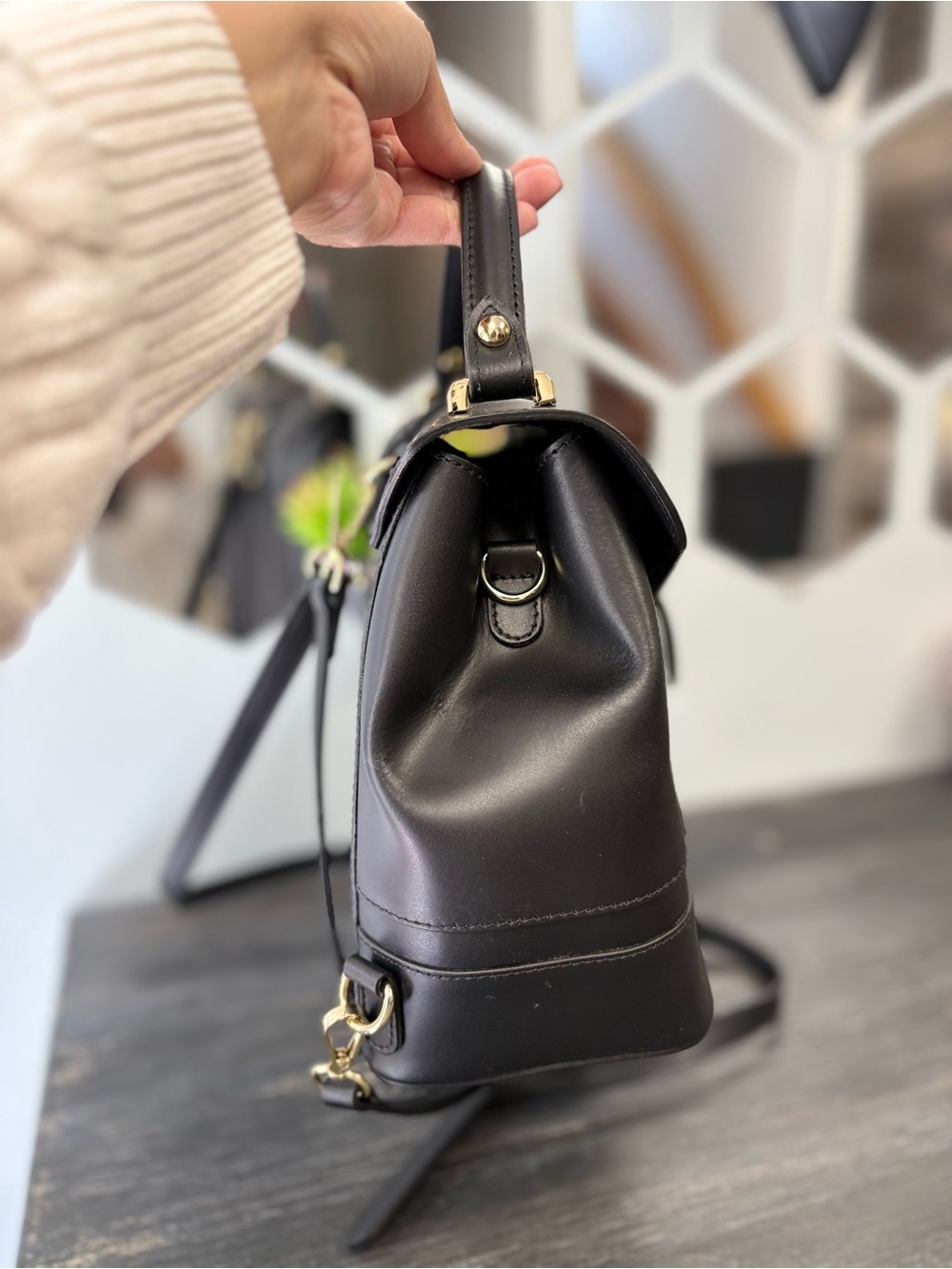 Women’s Structured Black Top-Handle Backpack - Picture 3 of 12